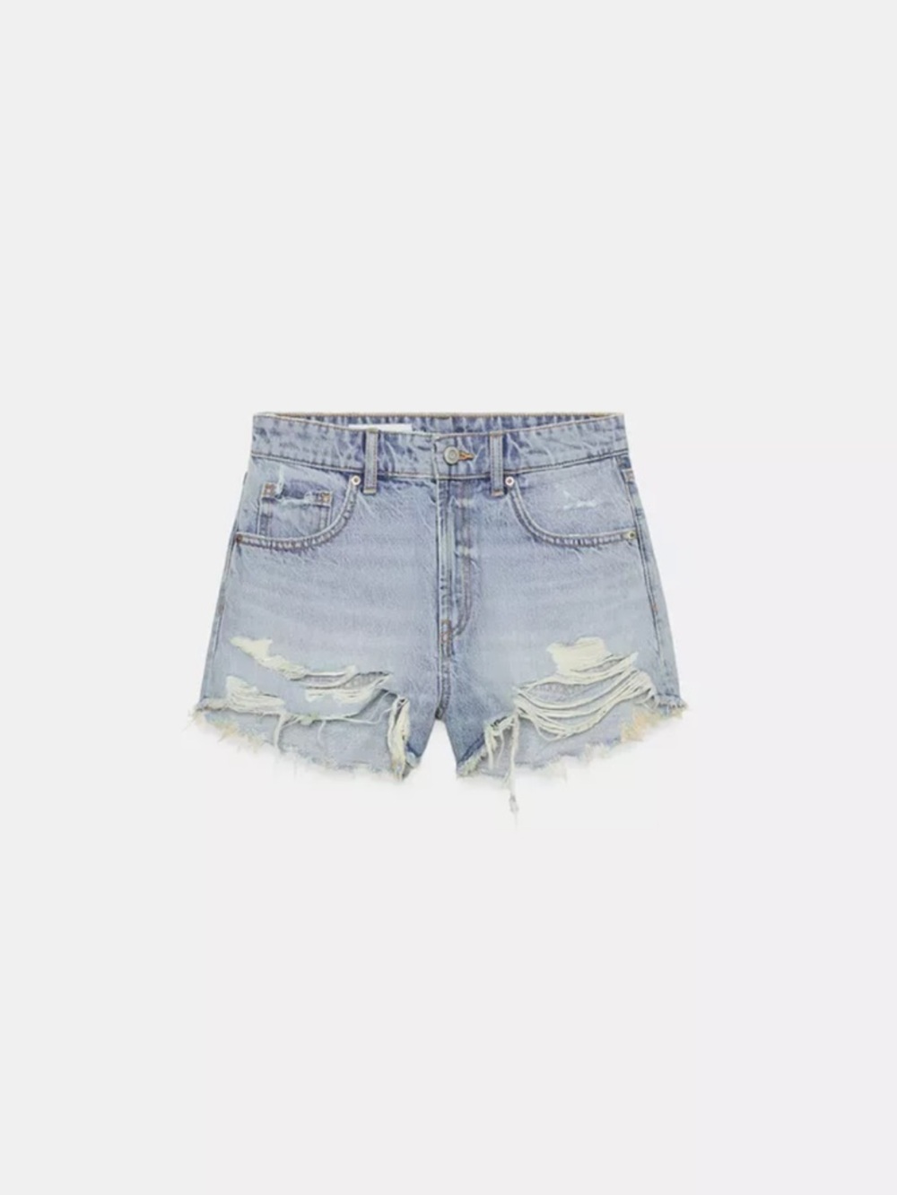 Zara High-Rise Light Blue Distressed Denim Shorts